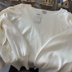 Chico's Elegant White Sweater with Pearl Accents